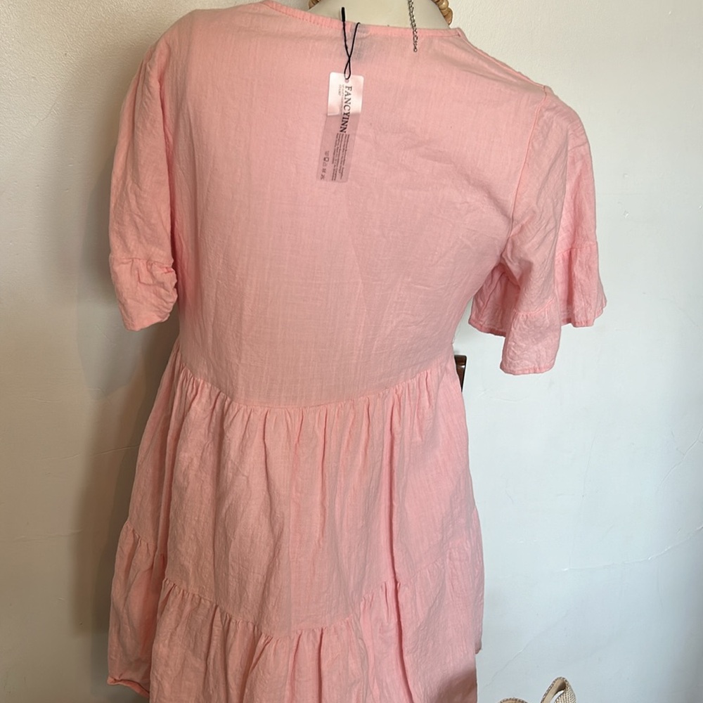 Light Pink V-Neck Tiered Women's Dress - Picture 6 of 7